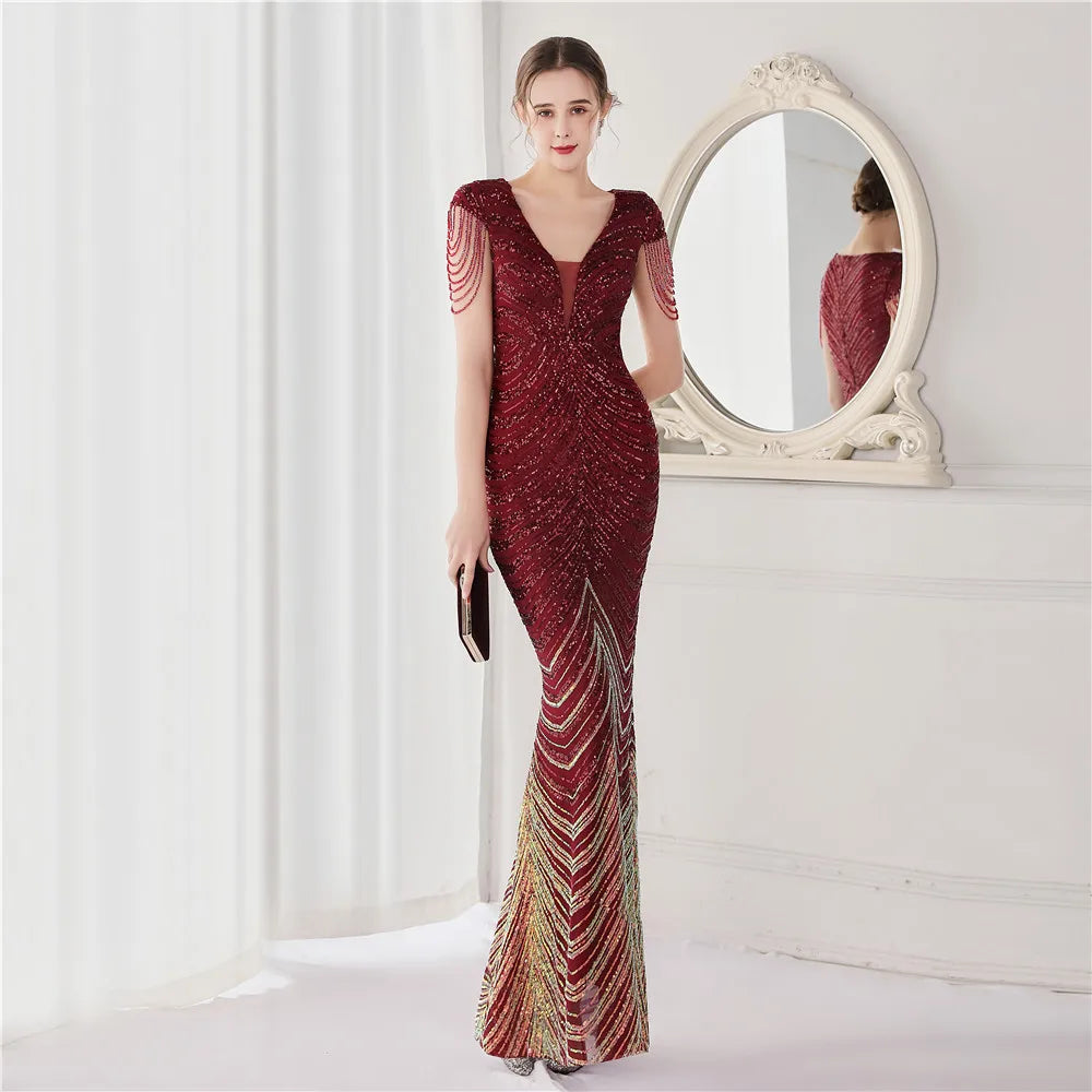 Elegant V Neck Mermaid Evening Dress Formal Dress
