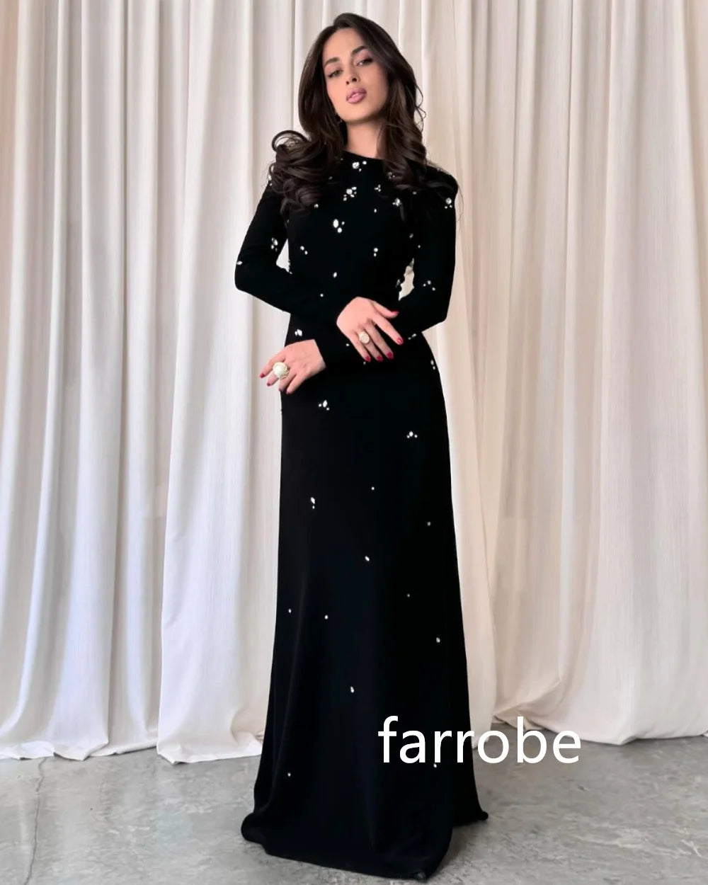 Customized Sparkle Jersey Pleat Sequined A-line O-Neck Long Dresses Prom Dresses Classic Exquisite Modern Style Pastrol Unisex F