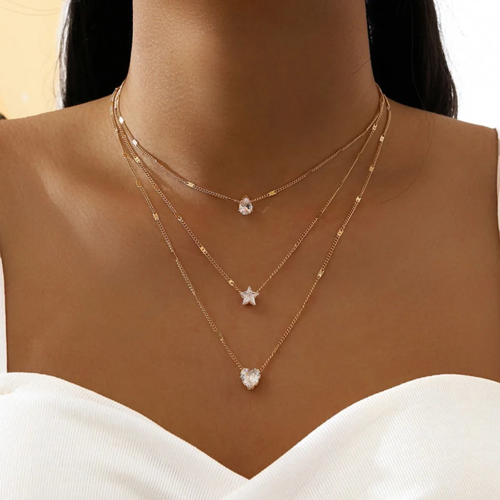 Star Heart Shape Water Drop Pendant Chain Necklace