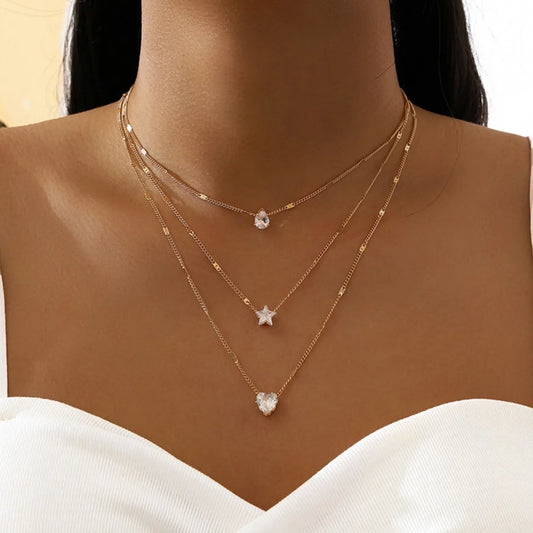 Star Heart Shape Water Drop Pendant Chain Necklace