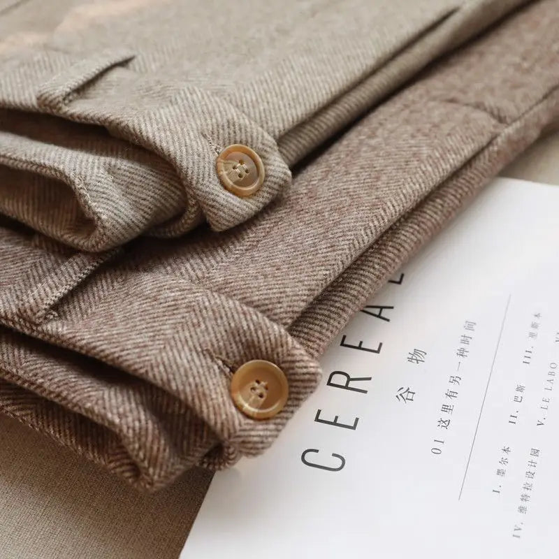 Korean Woolen Pants Women's Autumn Winter Clothing New High Waist Slimming Straight Leg Casual Pants Haren Suit Pants