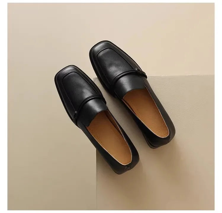 2024 Phoentin classic Loafers Women Genuine Cow Leather square Toe pumps Slip-on Retro Lady Casual cozy Shoes Handmade