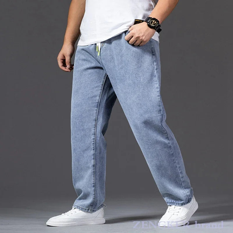 Autumn thick-legged big trousers wide trousers jeans men's straight loose big-legged wide-leg large size 46 44 42 denim jeans