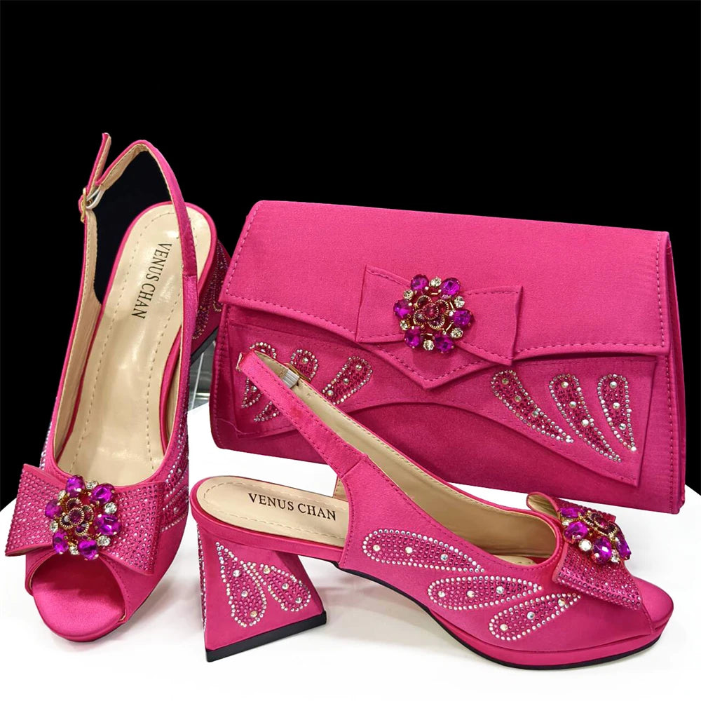 Shoes and Bags Matching Set Peep Toe High Heels for Party