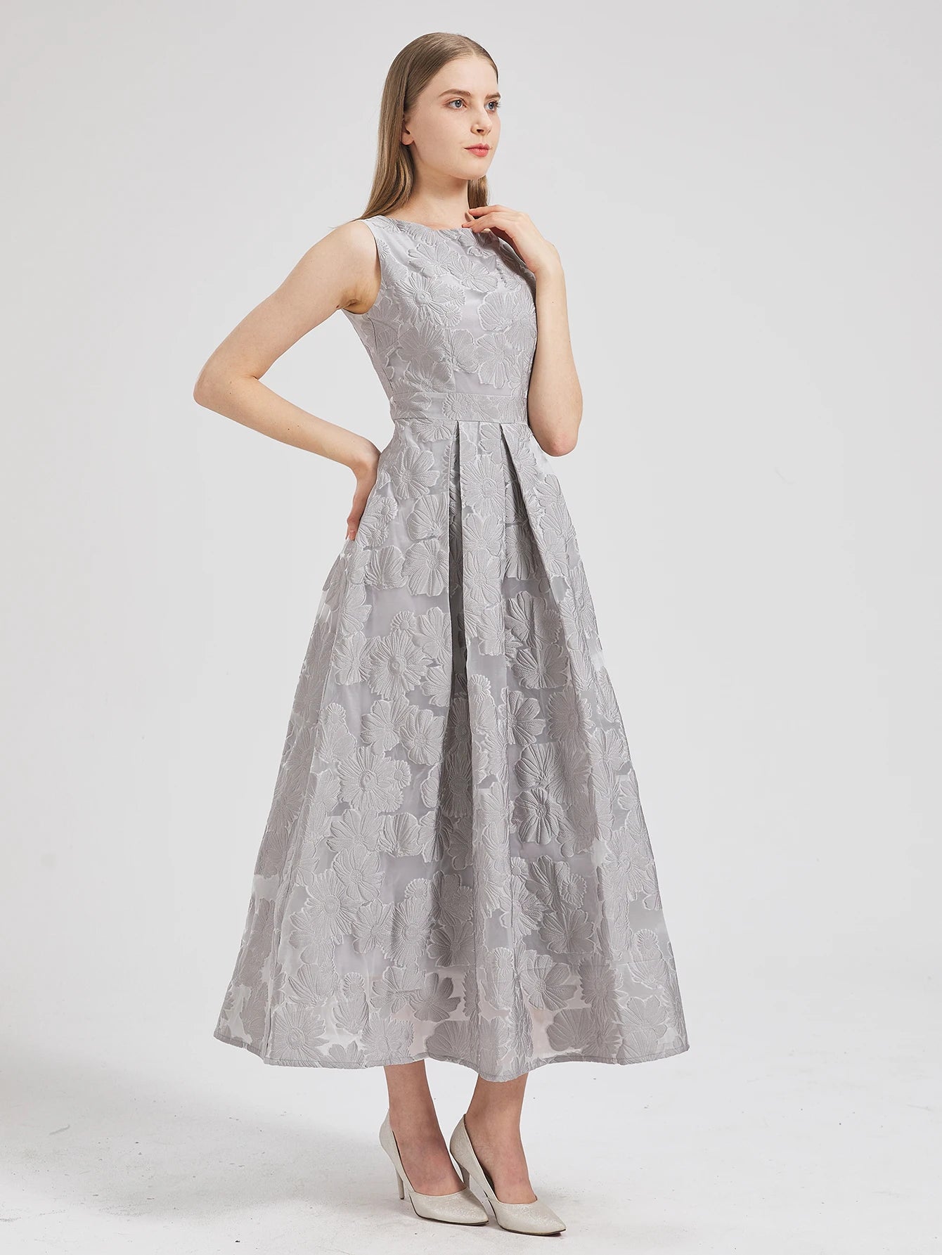 Women Fashion Organza Embroidery Elegant Long Dress