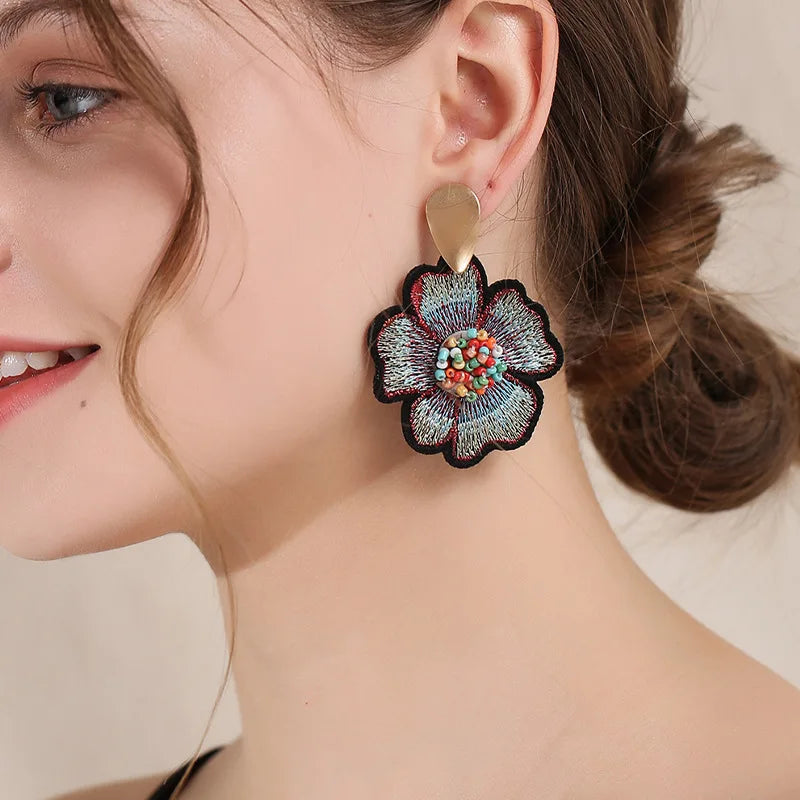 Embroidered Fabric Drop Earrings