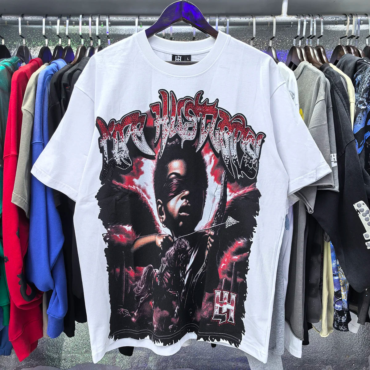 Masked Angel Shooting Arrows Diamond Cotton Short Sleeve Tshirts for Men and Women Crew Neck Loose Summer T-shirt Oversized Tees