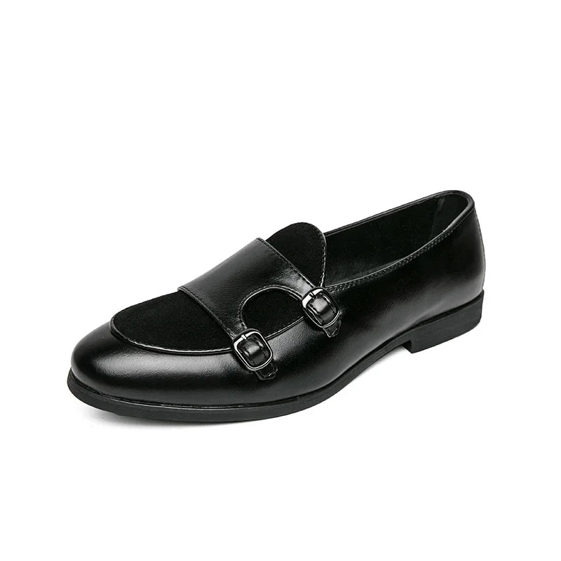 Men leather formal monk strap shoes slip on double buckle loafers large size 48