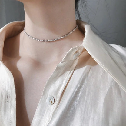 Popular Silver Colour Sparkling Chain Choker Necklace For Women