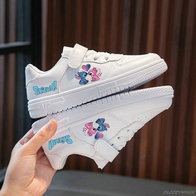 Lilo & Stitch Children Sneakers For Girls Boys Print High Top Sport Shoes Flat Kids Tennis Shoes White Casual Sheos