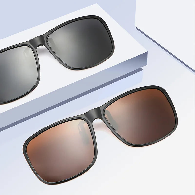 KLASSNUM Clip Polarized Sunglasses Square Men Clip On Glasses Flip-up Frames Sunglasses Covers Blue Night Vision Color Lens 2025