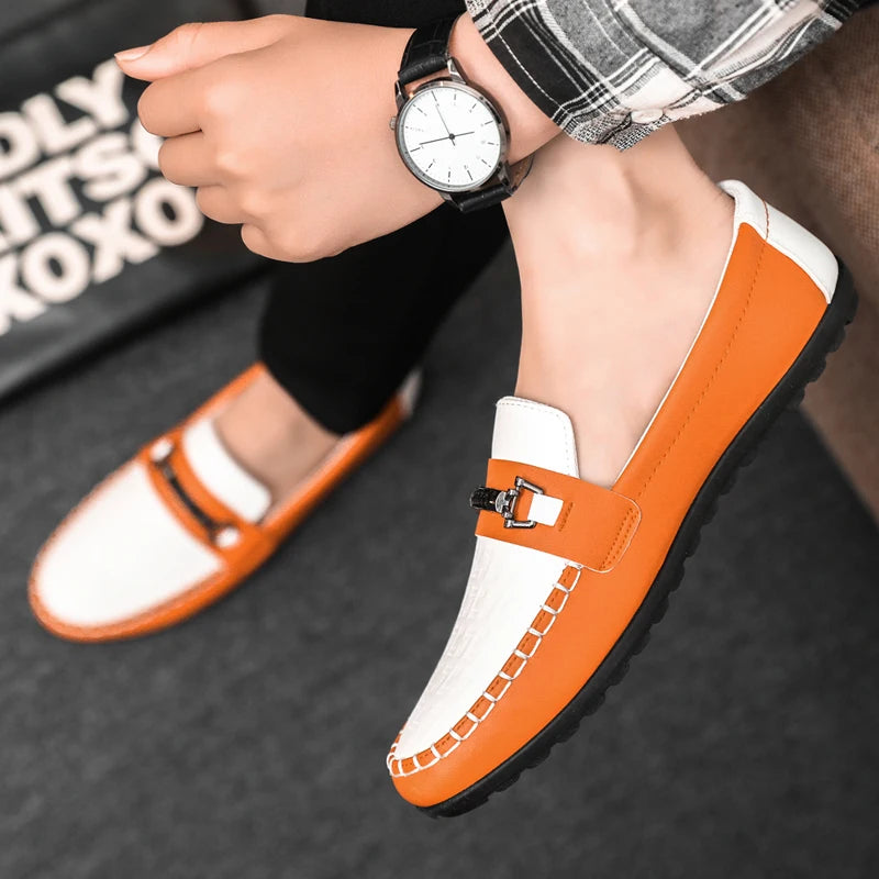 Men leather slip on loafers for men breathable moccasins casual driving boat shoes