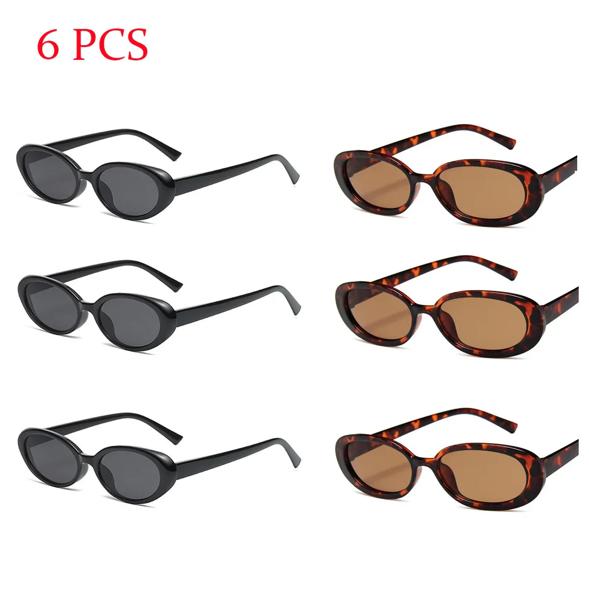 6PCS Women Small Oval Sunglasses Vintage Women's Brand Designer Sun Glasses Fashion UV Protection Shades UV400 Oculos De Sol