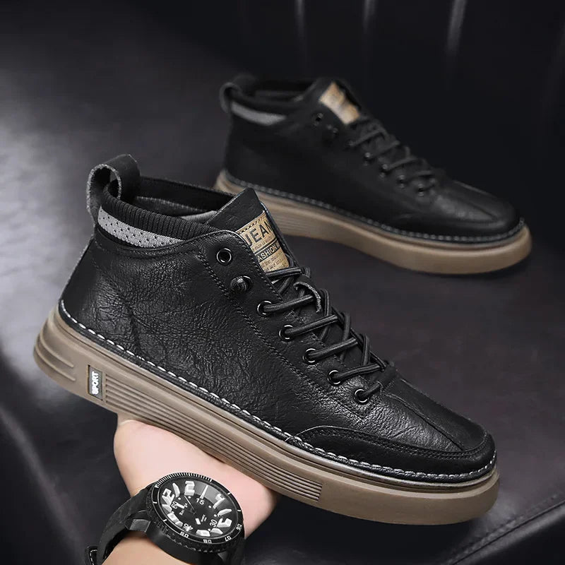 high-top casual leather boots