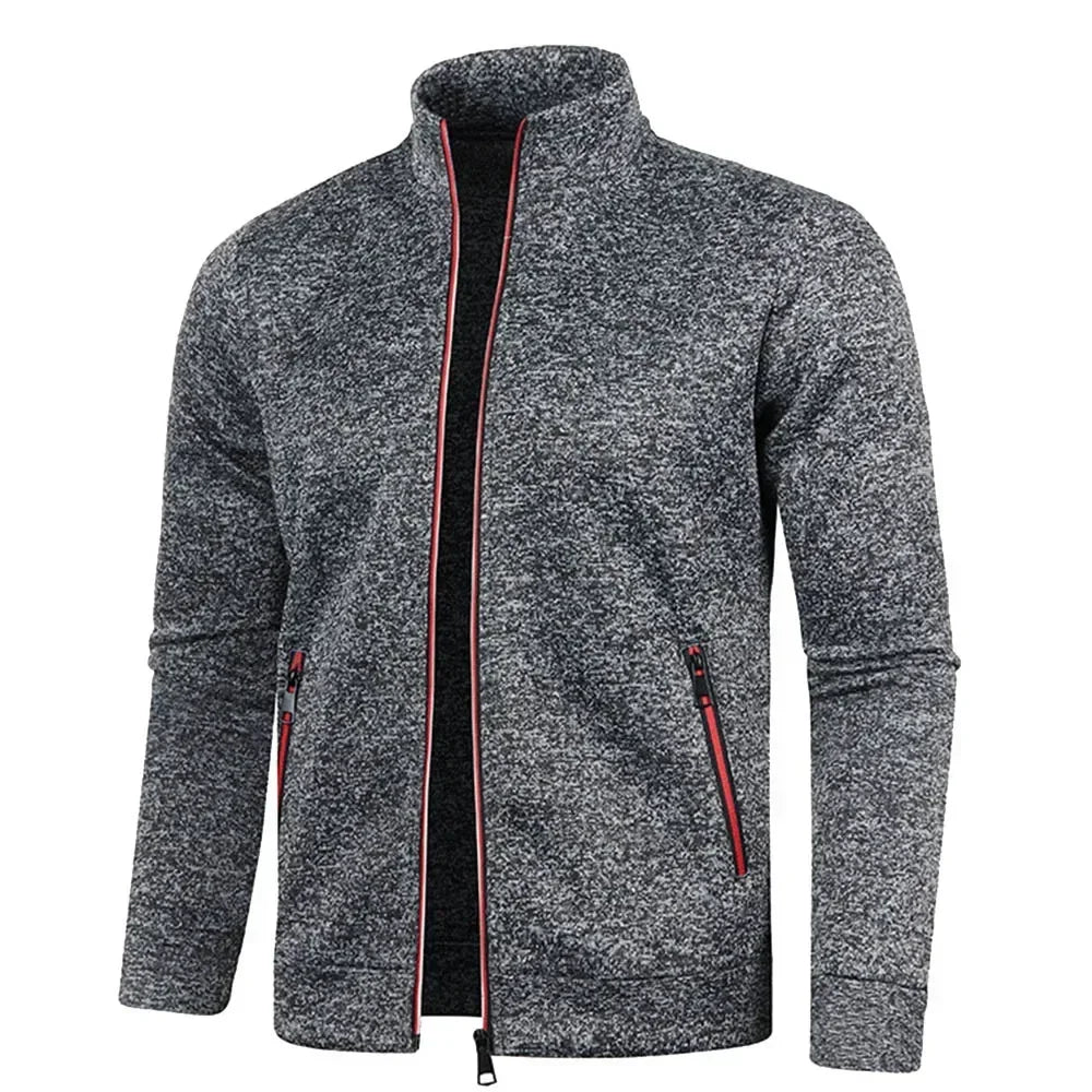 Men's Cardigan Zipper Hoodies Black Green Gray Contrasting Colors Jackets Fashion Casual High Stand Sweatshirts Coats Sportwear