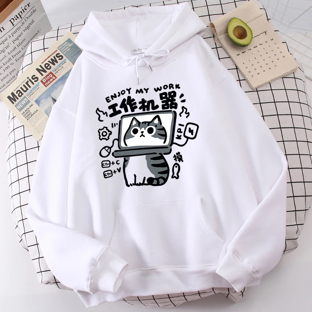 Cartoon Cat Is An Abstract Work Machine Mans Sweatshirt Comfort Sweatshirts Leisure Outdoor Pullover Youth Popular Clothes