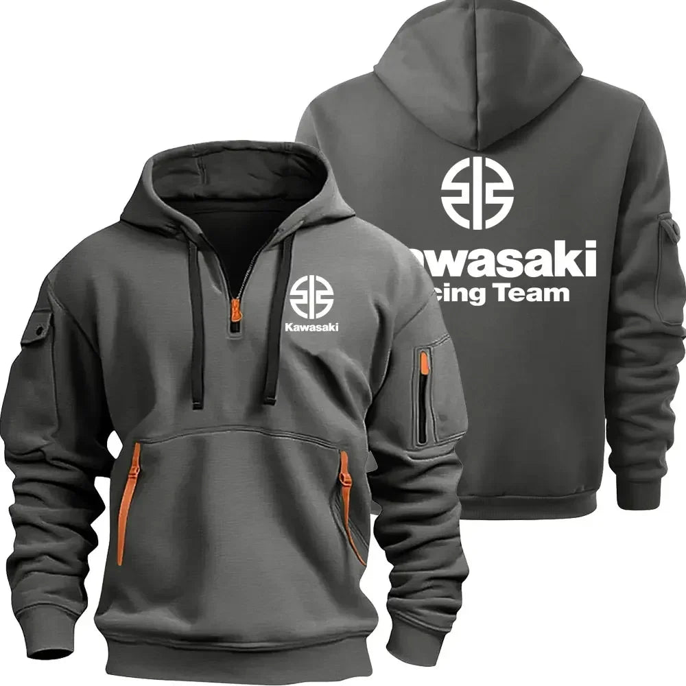 Kawasaki Logo Motorcycle Racing Team Men Half Zipper Hoodie Spring Autumn Male Sweatshirt 2025 New Casual Pullover Clothes Moto