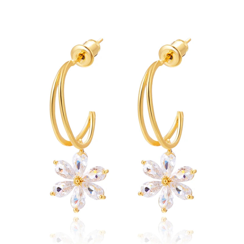 Sparkling Crystal Daisy Drop Earrings For Women