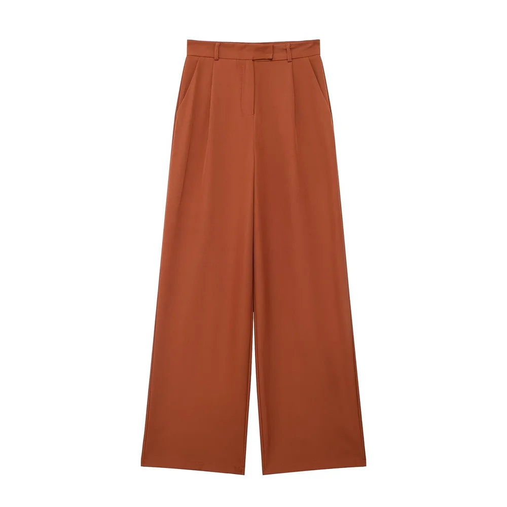 PB&ZA 2024 Women's New Straight Loose Pants for Professional Commuter Small Pleated High Waist Wide Leg Pants