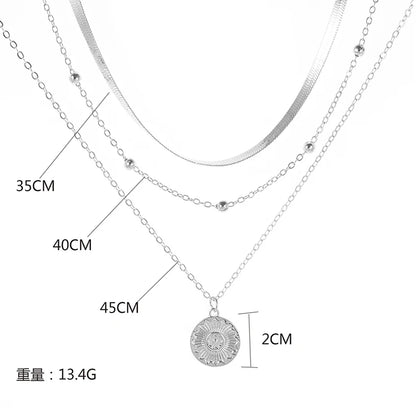 Sterling Silver Three-Layer Round Necklace For Women