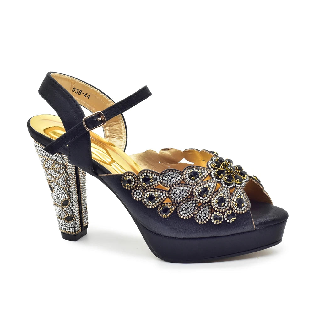 Peep Toe Thin Heels Shoes Matching Bag Set for Party