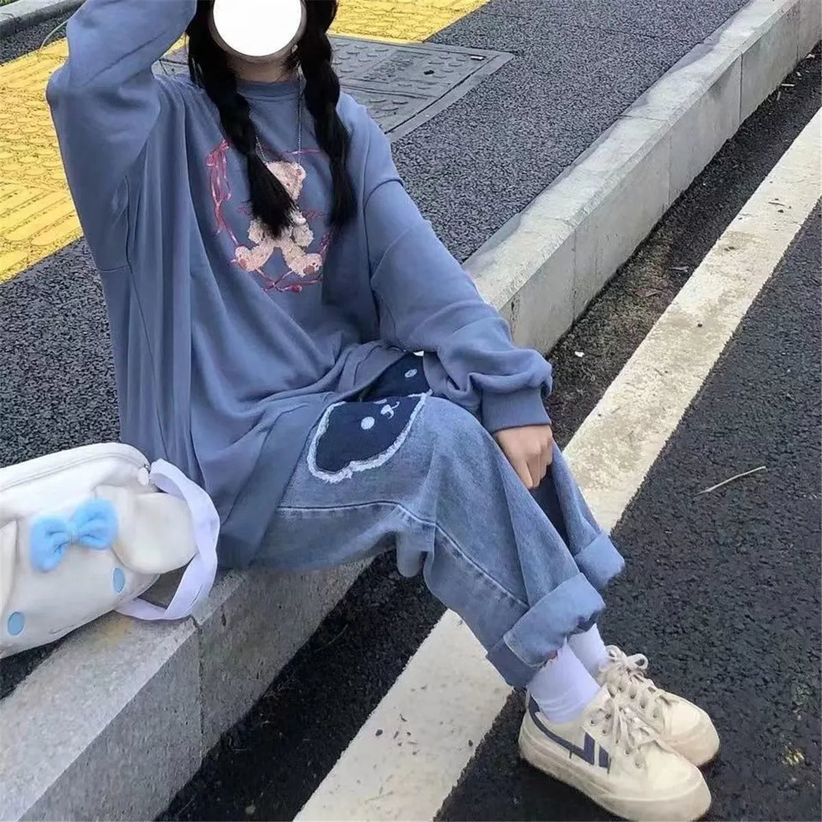 2023 Cute Hip Hop Bear Jeans Girls Cool Harm Pants Trousers Female Punk High Waist Denim Baggy INS Autumn Harajuku Jeans Femme