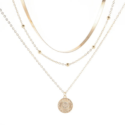 Sterling Silver Three-Layer Round Necklace For Women