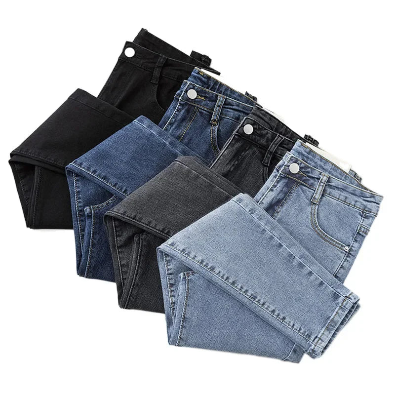 Black Grey Jeans Women's Slimming Cropped Pants Chic Versatile Student Short Trousers Long Pants Slim Fit Sihouette Smoothing