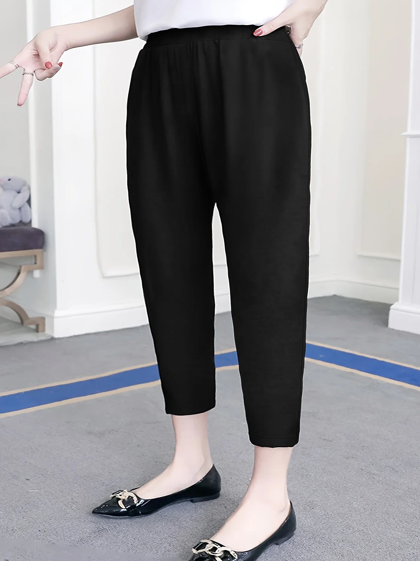2024 Summer new women's plus size British street style knitted fabric fashion seven-minute pants