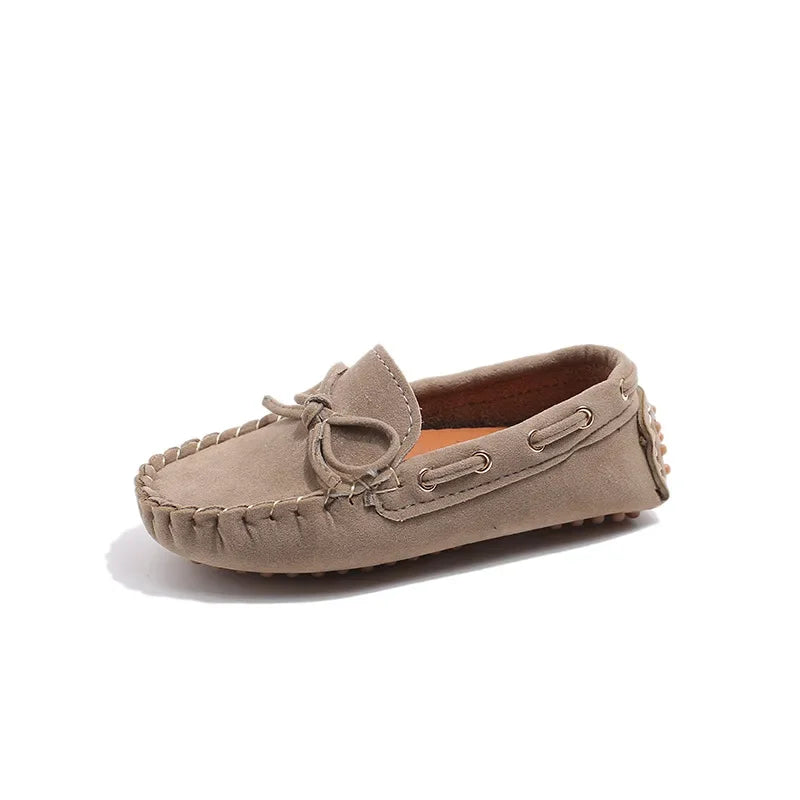 Children Casual Flats 2024 New Fabric Moccasin with Simple Bow Girls Minimalist Style Princess Shoes Anti Slip Wear-resistant