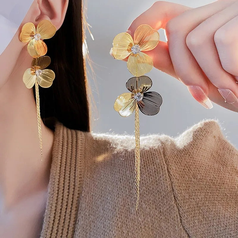 Exaggerated Rhinestone Long Tassel Earrings