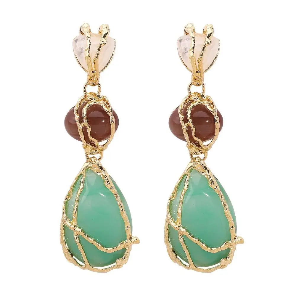 Trendy Geometric Green Stone Resin Dangle Earrings for Women
