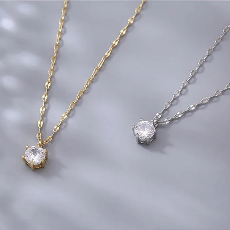 Sterling Silver Plated Necklace Versatile Single Sparkling Chain for Women