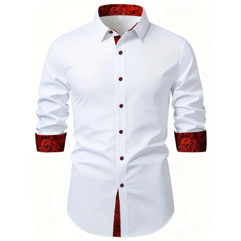 2025 FGKKS Men White Shirt Brand New Trendy Patchwork Long Sleeve Elastic Four Season High Street Male Dress Shirt