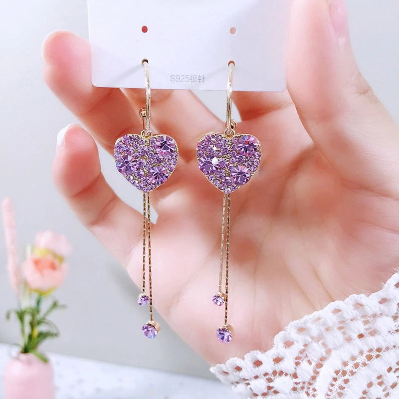 Exquisite Blue Heart Shaped Zircon Earrings for Women