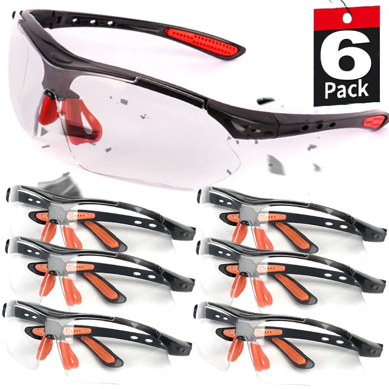 1/6 Paires Lunettes de Protection pour Cyclisme Travail Femme Homme Verres Transparents Anti-Sable Anti-Éclaboussures Anti-Vent Anti-Poussière