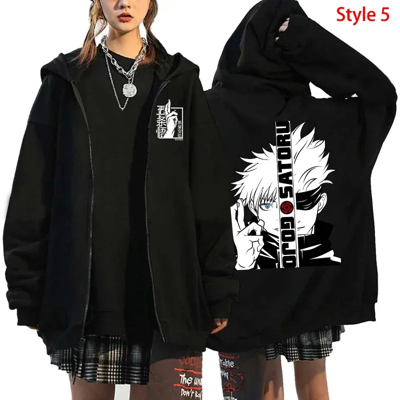 Autumn Zip Jacket Anime Satoru Gojo Printing Zippered Hoodie Streetwear Men Women Sweatshirts Harajuku Unisex Casual Clothing