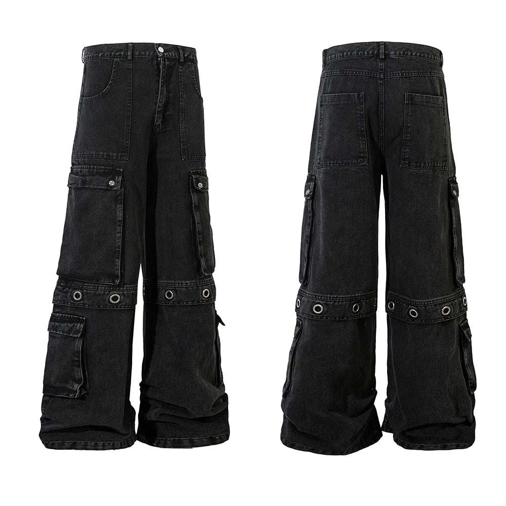 High Street Heavy Industry Multi-pockets Washed Cargo Pants