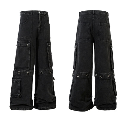 High Street Heavy Industry Multi-pockets Washed Cargo Pants
