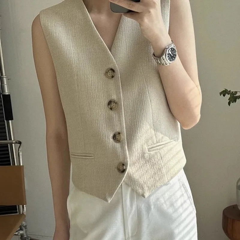 Women Casual Weaving Linen Sleeveless Sets