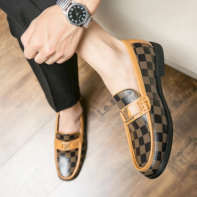 Men’s Genuine Leather Slip-On Shoes for Adults – Comfortable Beanie Style in Black, Brown, White