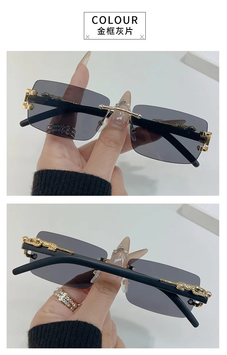 1 Pc Fashionable Women Men Sunglasses Frameless Rectangular Personalized Sunglasses for Daily Life Vintage Sun Glasses