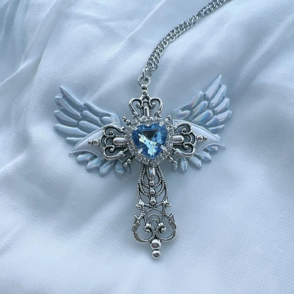 Accessory Wings Cross Pendant Necklace For Women