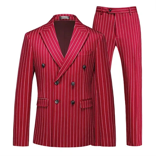 Fashion Men Double Breasted Striped Suit