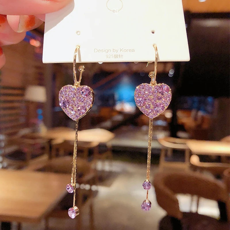 Exquisite Blue Heart Shaped Zircon Earrings for Women