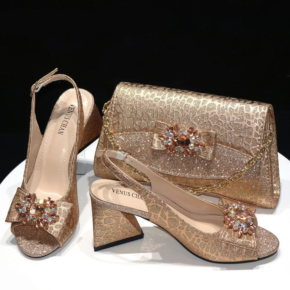 Ladies Sandals Butterfly Design High Heels Shoes and Bag Set