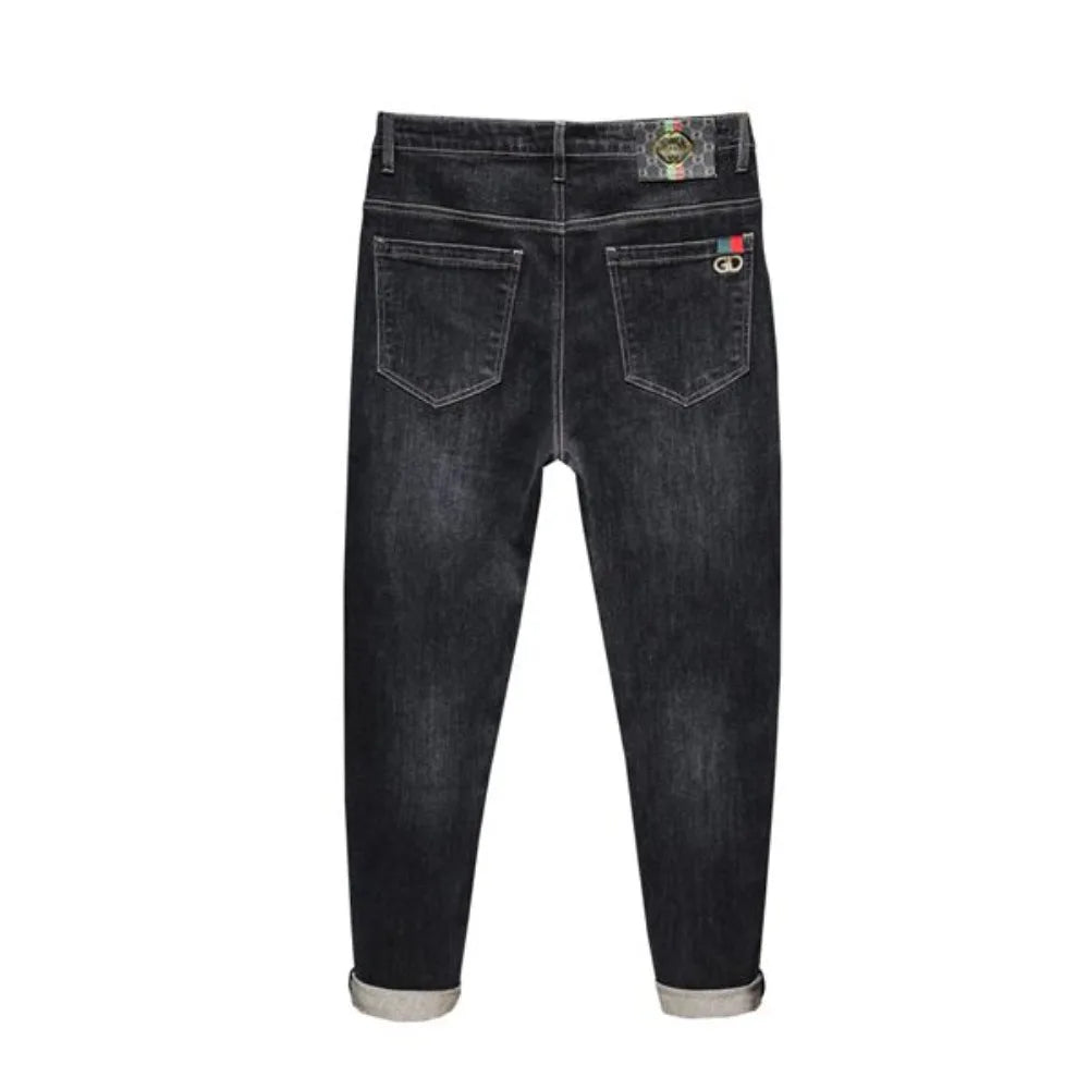 Casual Trendy Embroidered Men's Jeans Autumn winter New Arrival Slim Fit Charcoal Grey Trousers Wholesale For Fashion Lovers