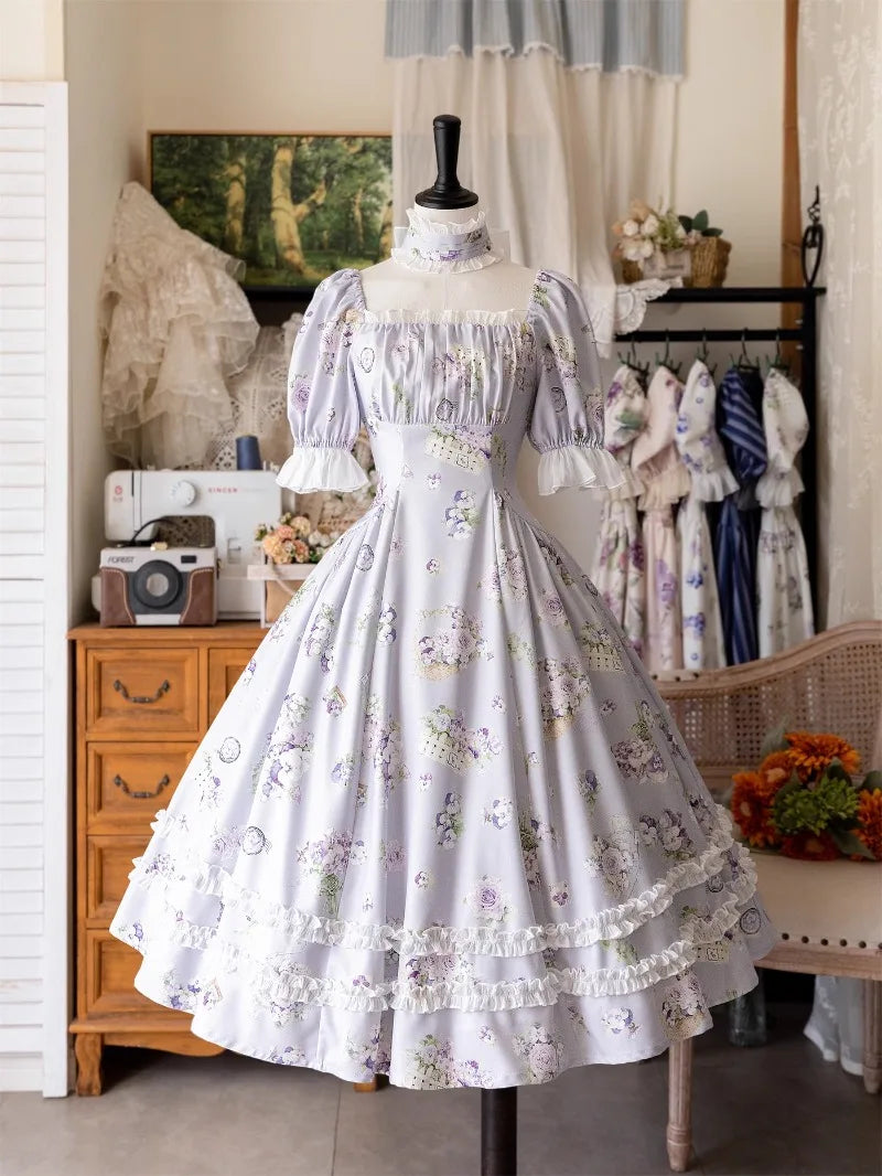 Classical Elegant Kawaii Dress Lolita Short Sleeved Slim Fit Long Vestidos