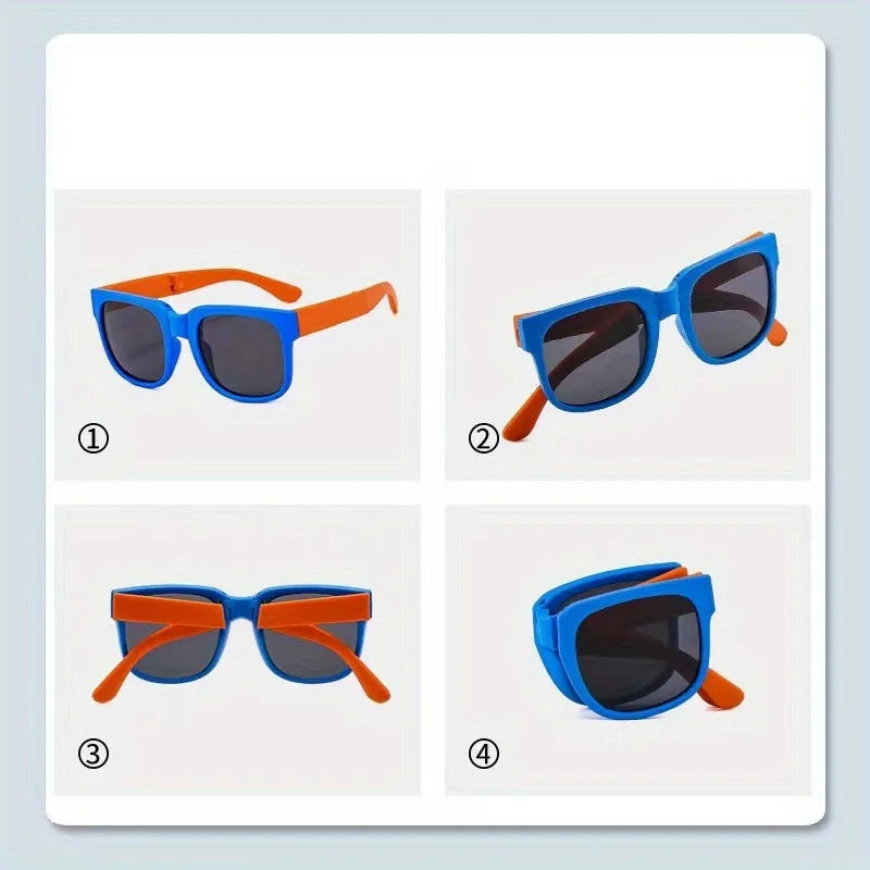 1 Pair Foldable Glasses for Boys & Girls Portable Square Frame Travel Glasses Playful Design|Durable Lenses Outdoor Glasses