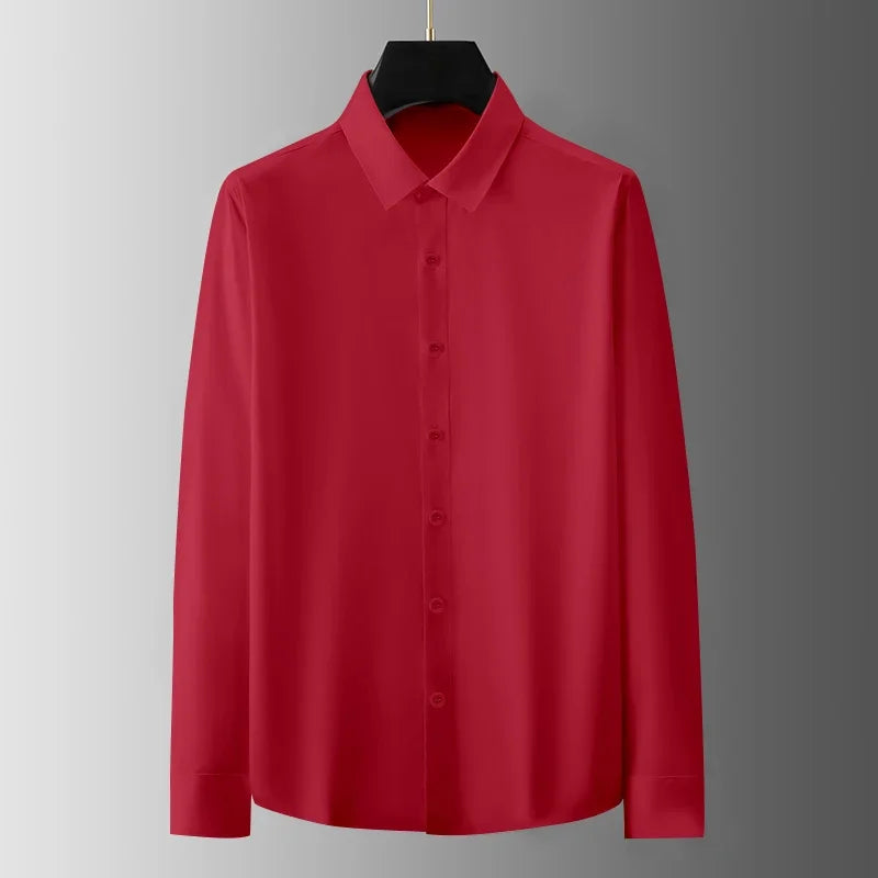 New Men's Business Casual Long Sleeved Solid Color Shirt Wrinkle Resistant Wrinkle Free Comfortable All Season Versatile Top